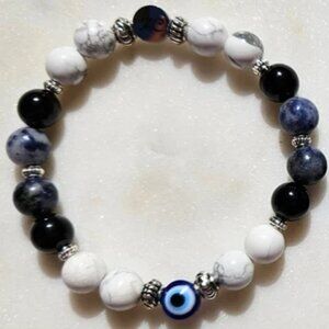 Natural Stone Evil Eye Bracelet (Black Obsidian, Howlite, Blue Sodalite)